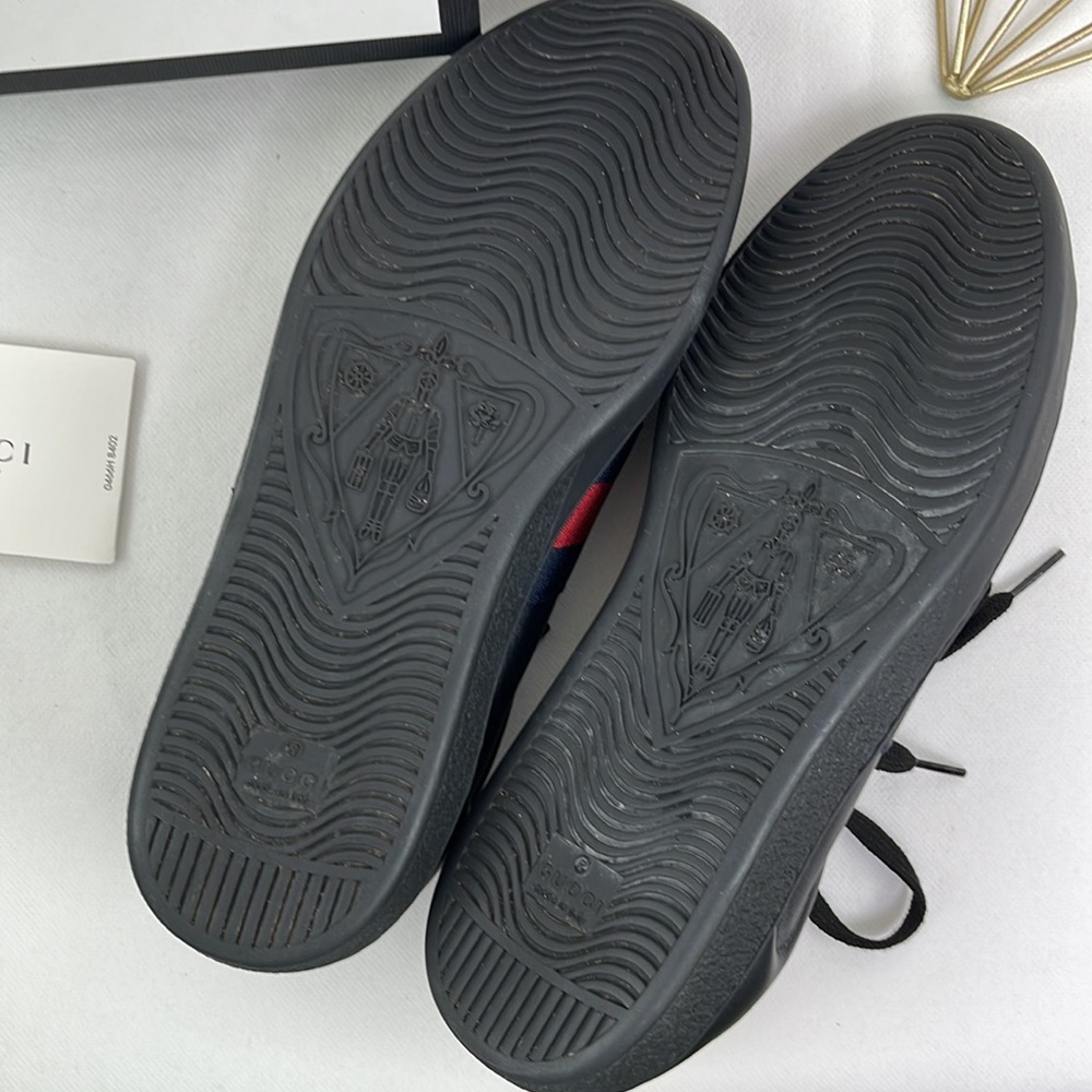 Gucci Mens Embroidered Ace Low Top Black Sneaker - Picture 8 of 11